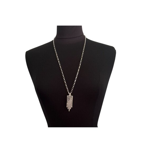 Vintage Monet 28” Silver-Tone Geometric Pendant Necklace - Picture 1 of 5